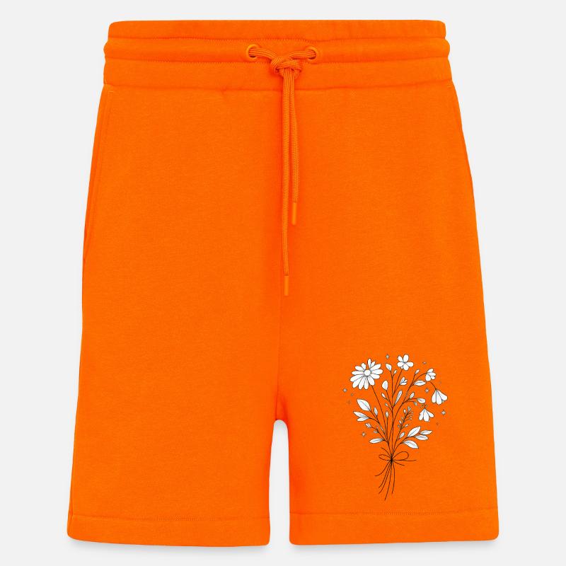 Schwarzweiß Blumengesteck mit Sternen - Shorts - made by SPREAD - SUNSET ORANGE