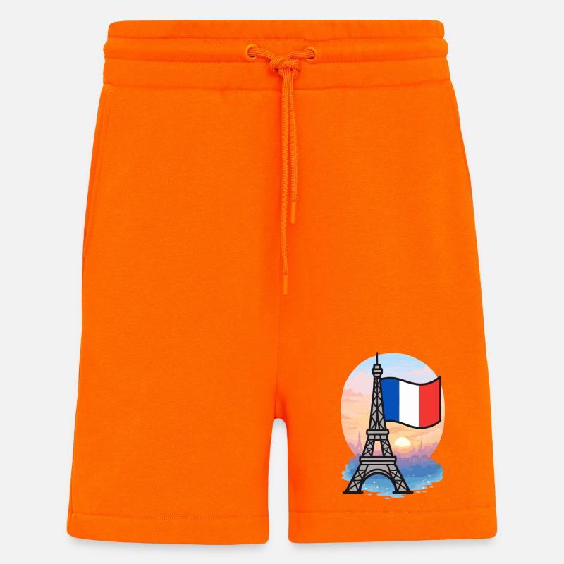 Tour Eiffel Paris Drapeau français - Short bio décontracté fabriqué en UE - SUNSET ORANGE