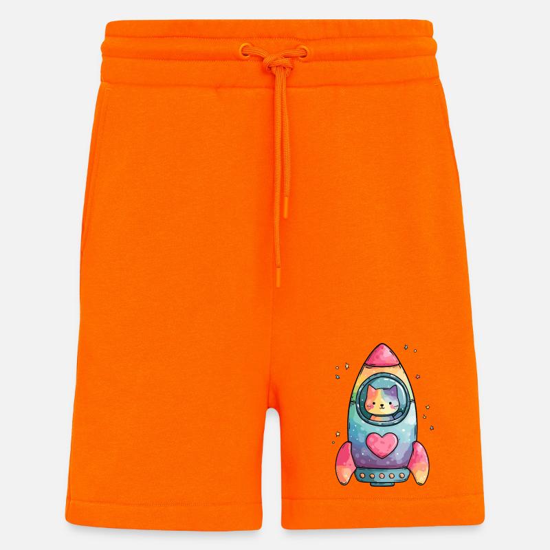 Rainbow Rocket Cat Heart - Shorts - made by SPREAD - SUNSET ORANGE