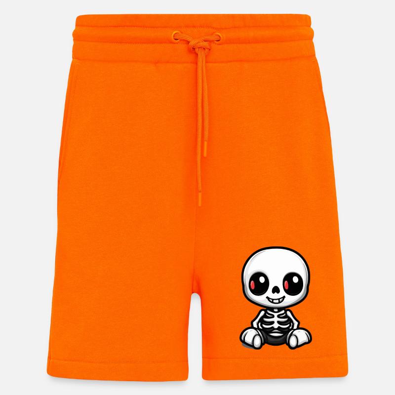 Squelette mignon Halloween bande dessinée - Short bio décontracté fabriqué en UE - SUNSET ORANGE