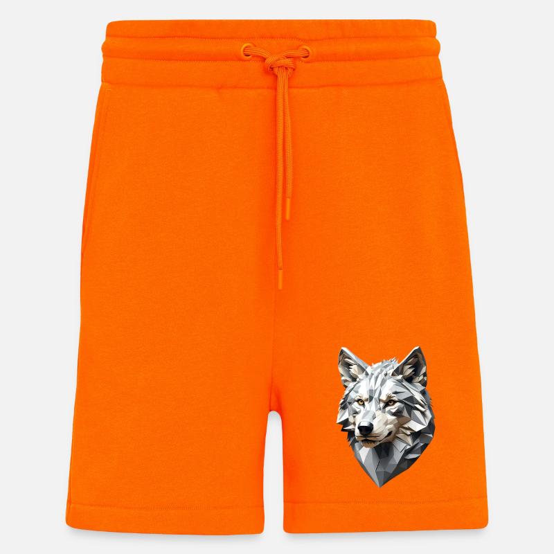 Wolf Head LowPoly Geometric - Short bio décontracté fabriqué en UE - SUNSET ORANGE