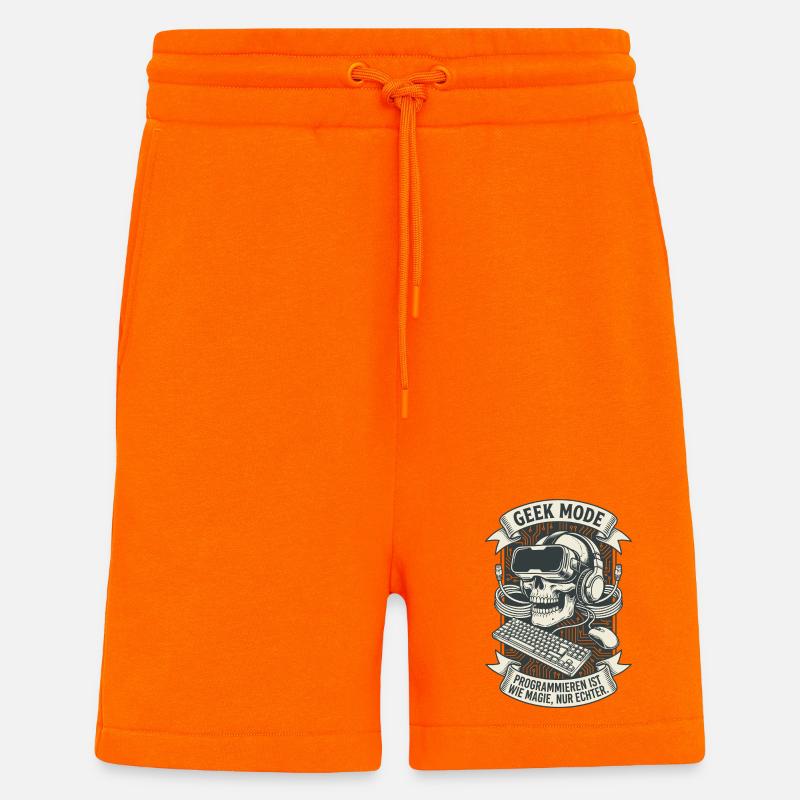 Codage de mode geek Crâne magique - Short bio décontracté fabriqué en UE - SUNSET ORANGE