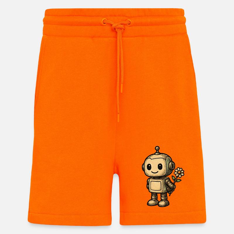 Robot avec fleur - Short bio décontracté fabriqué en UE - SUNSET ORANGE