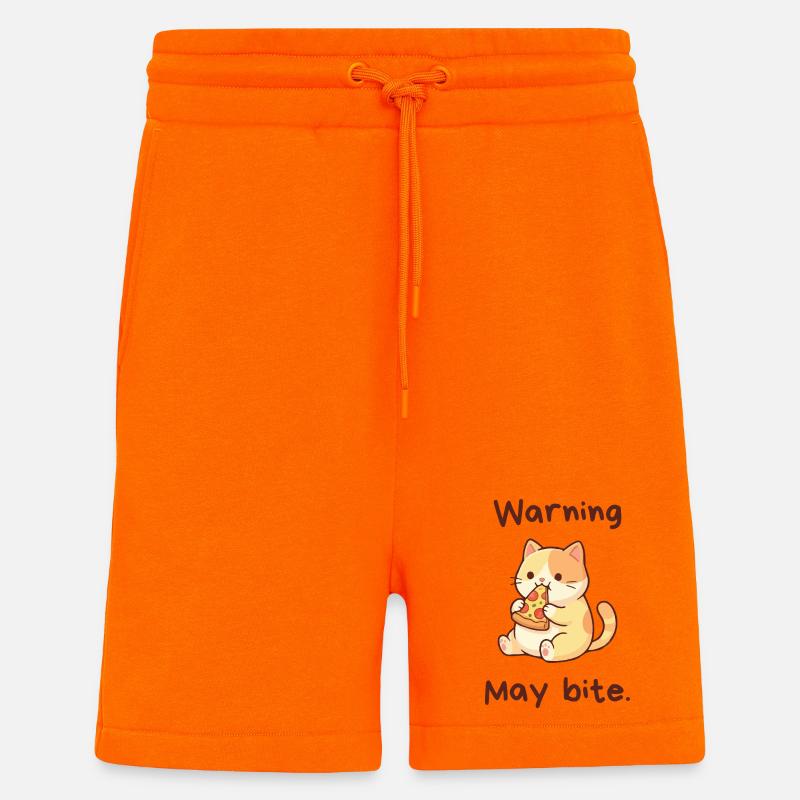 Warning May Bite - Kawaii Pizza Cat - Shorts - made by SPREAD - SUNSET ORANGE