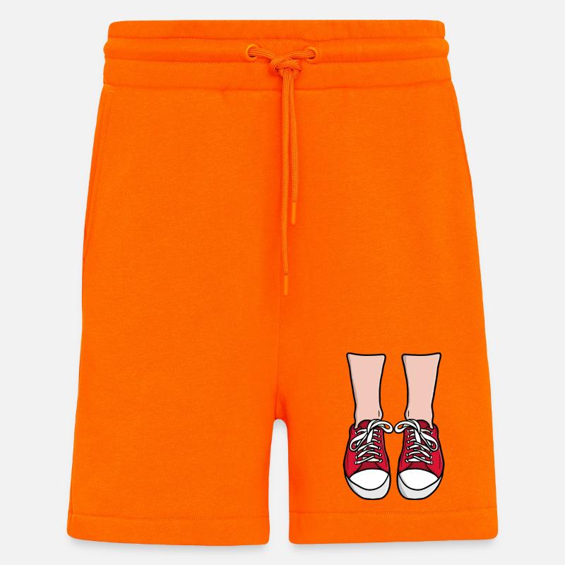 Illustration de pieds de baskets rouges - Short bio décontracté fabriqué en UE - SUNSET ORANGE