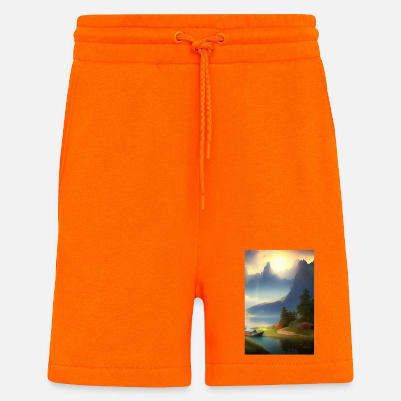 Landschaft mit See, Boot und Berge - Shorts - made by SPREAD - SUNSET ORANGE