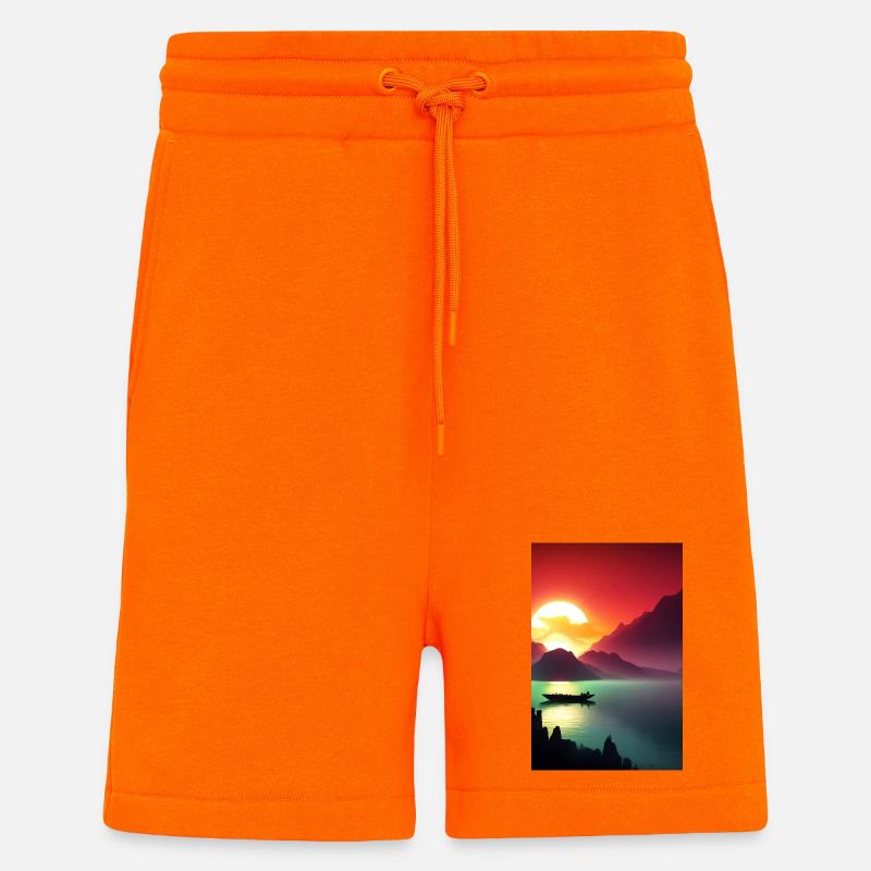 Landschaft mit See, Boot und Berge - Shorts - made by SPREAD - SUNSET ORANGE