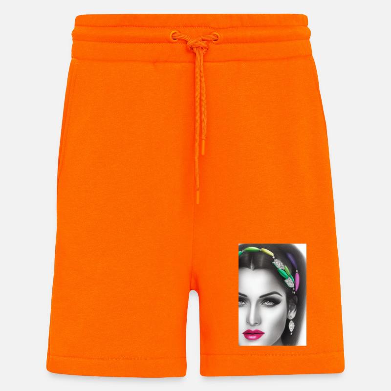 Femme avec des bijoux - Short bio décontracté fabriqué en UE - SUNSET ORANGE