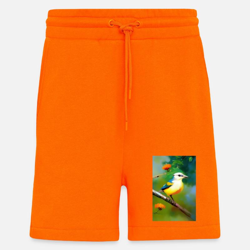 Oiseau sur branche avec fleurs - Short bio décontracté fabriqué en UE - SUNSET ORANGE