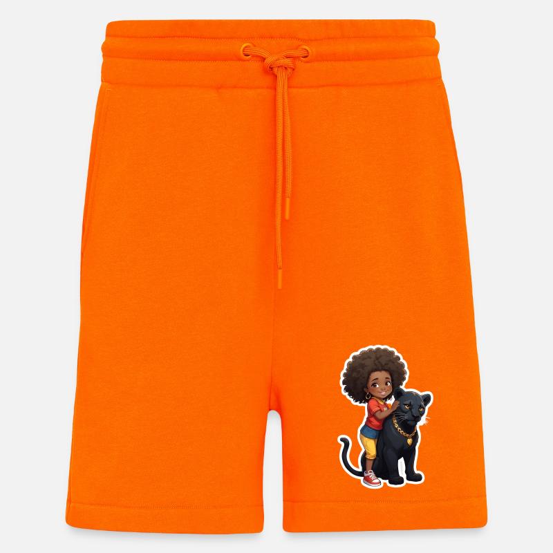 Enfants avec une panthère noire - Short bio décontracté fabriqué en UE - SUNSET ORANGE