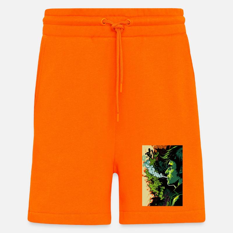 Visage psychédélique vert - Short bio décontracté fabriqué en UE - SUNSET ORANGE