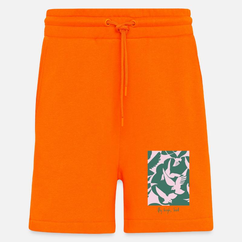 Fly High, Bird – Design d’oiseau élégant - Short bio décontracté fabriqué en UE - SUNSET ORANGE