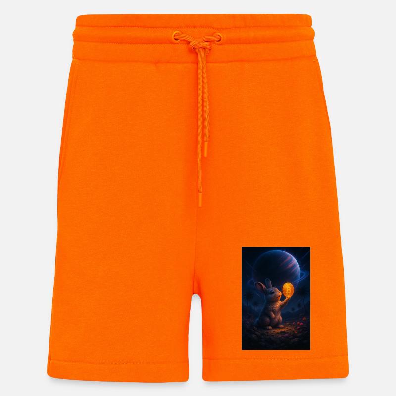 Lapin de l’espace avec Bitcoin Coin - Short bio décontracté fabriqué en UE - SUNSET ORANGE