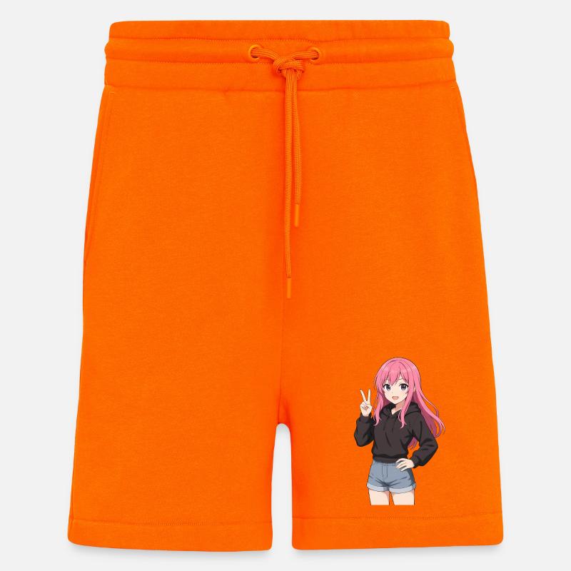 Anime-Mädchen mit rosa Kapuzenpullover - Shorts - made by SPREAD - SUNSET ORANGE