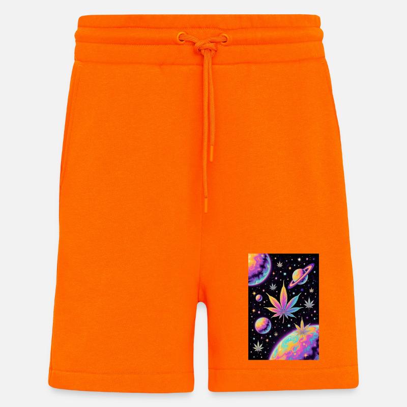 Schéma du cannabis spatial psychédélique - Short bio décontracté fabriqué en UE - SUNSET ORANGE