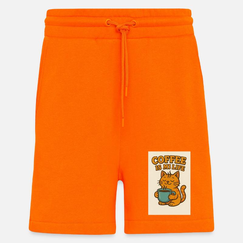 Coffee-loving cat in retro style - Shorts - made by SPREAD - SUNSET ORANGE