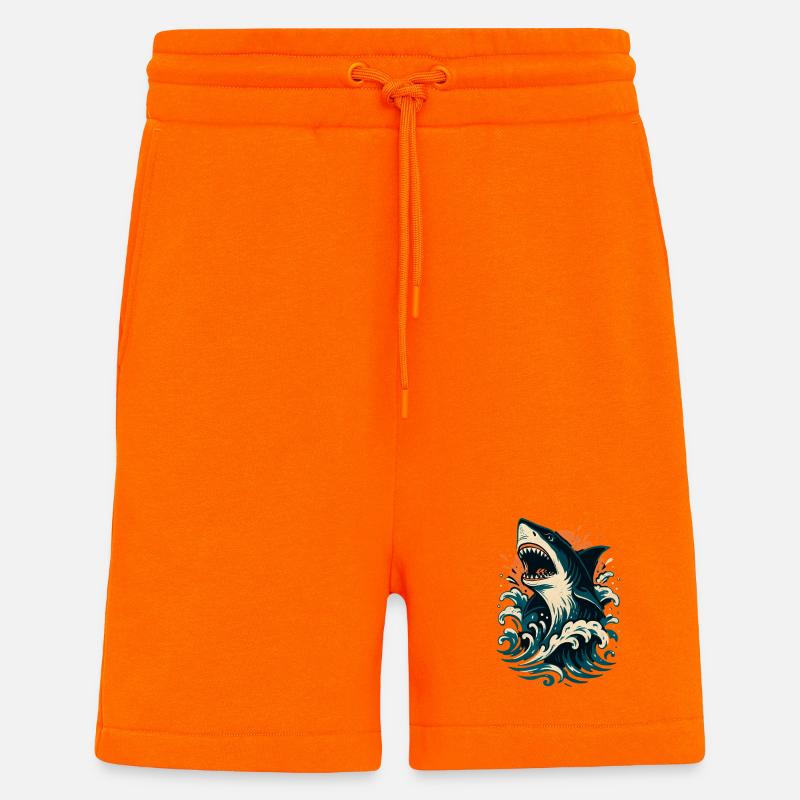 Shark roars through orange waves - Shorts - made by SPREAD - SUNSET ORANGE