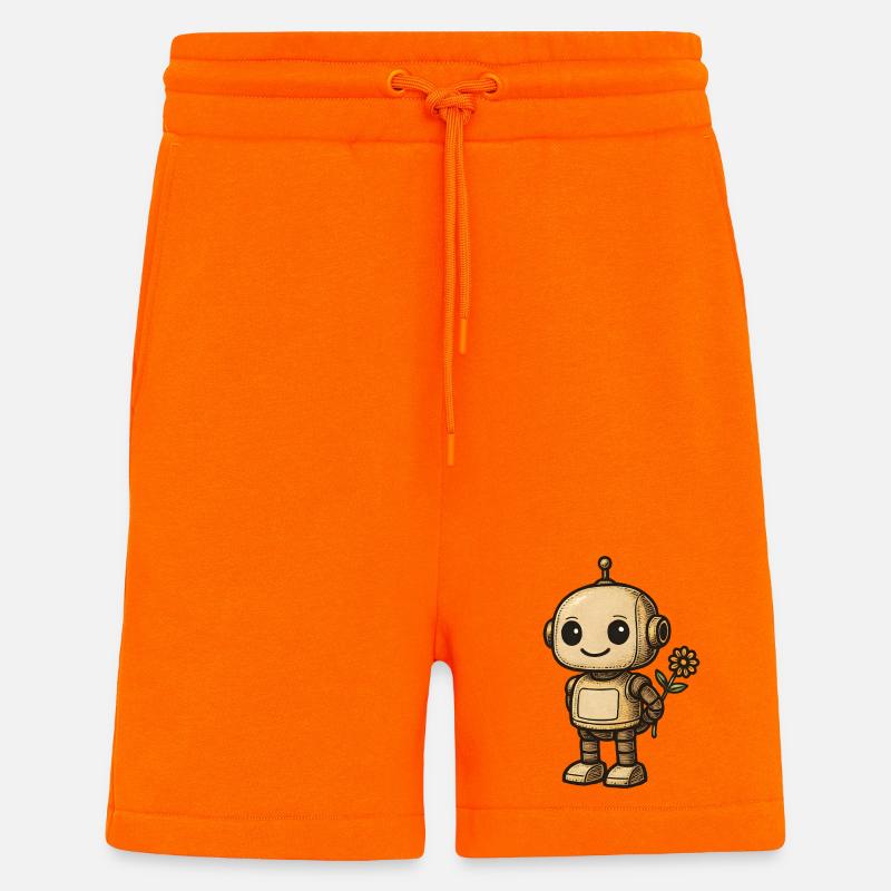 Robot rétro avec fleur - Short bio décontracté fabriqué en UE - SUNSET ORANGE