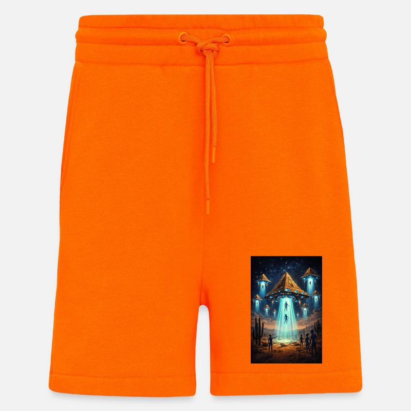 Fusée pyramidale extraterrestre OVNI - Short bio décontracté fabriqué en UE - SUNSET ORANGE