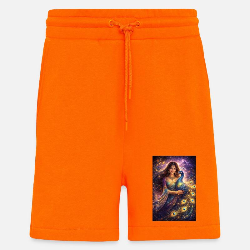 Mystical Indian Woman with Peacock - Shorts - made by SPREAD - SUNSET ORANGE