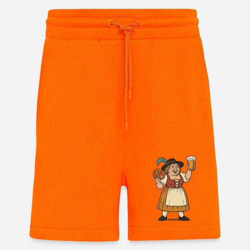 Fröhliche Frau mit Bier und Brezel - Shorts - made by SPREAD - SUNSET ORANGE