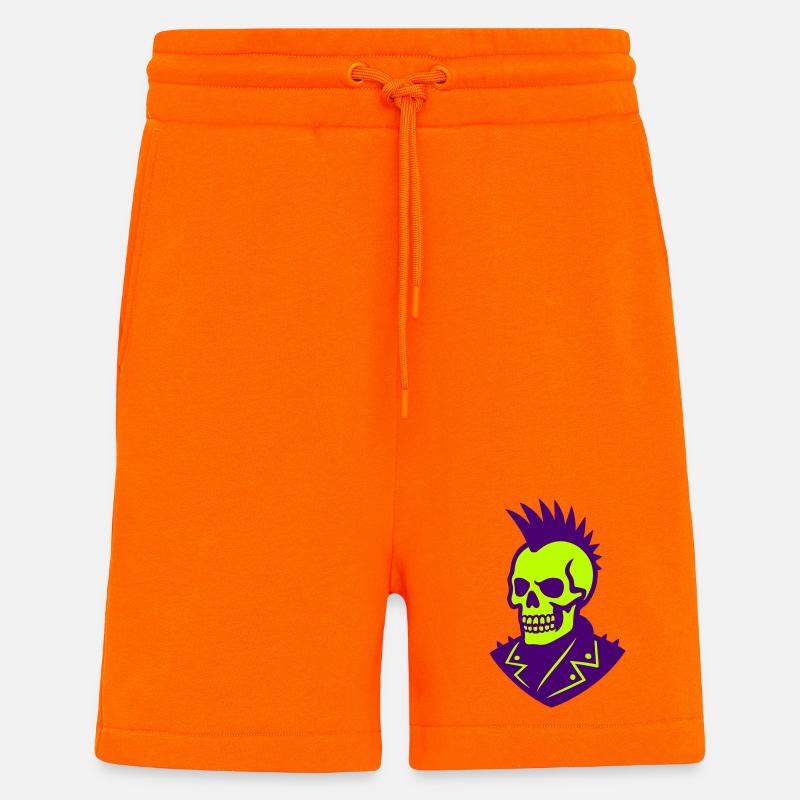 Illustration de crâne punk sur néon - Short bio décontracté fabriqué en UE - SUNSET ORANGE