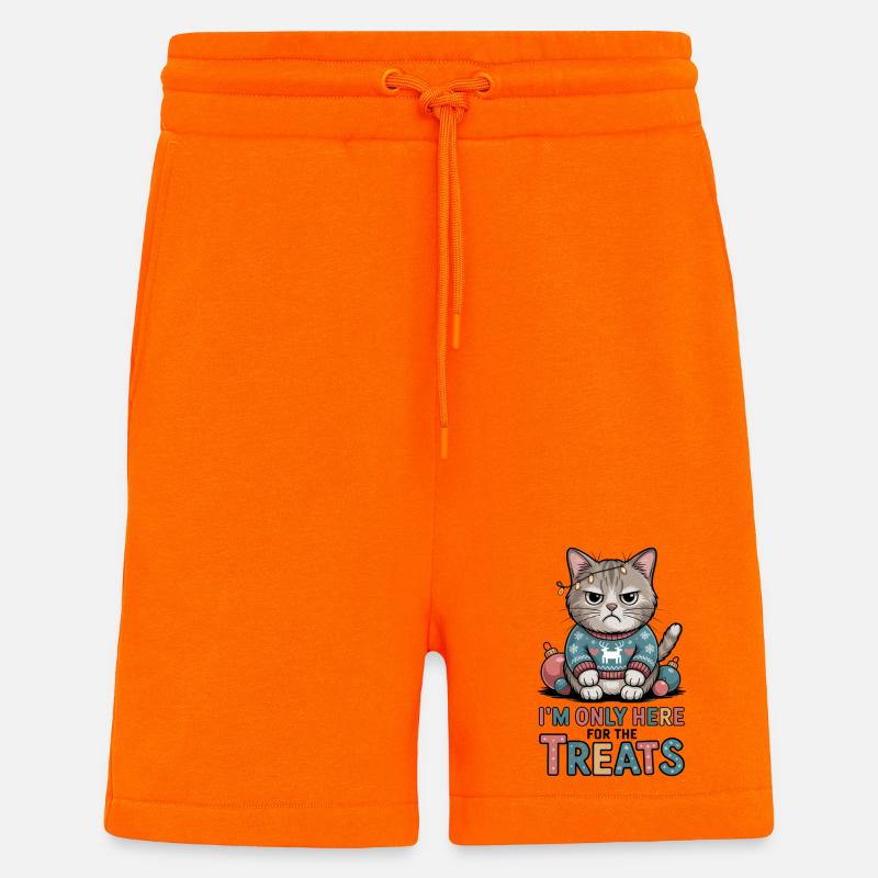 Chat sinistre en pull de Noël - Short bio décontracté fabriqué en UE - SUNSET ORANGE