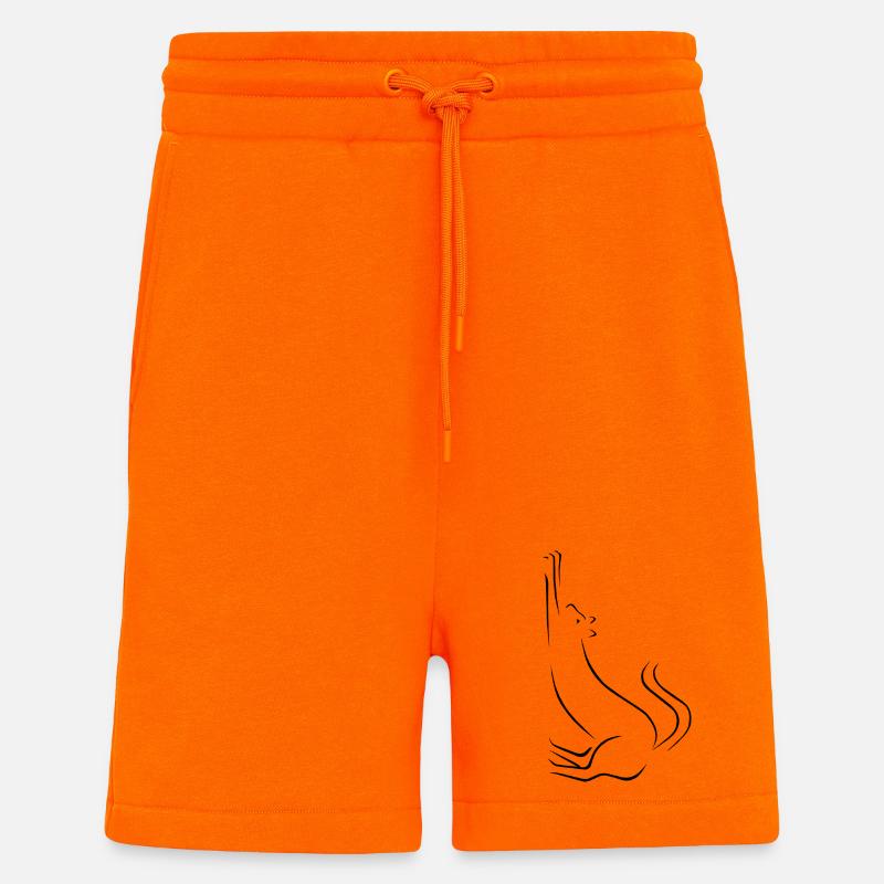 Dessin au trait de chat - Short bio décontracté fabriqué en UE - SUNSET ORANGE