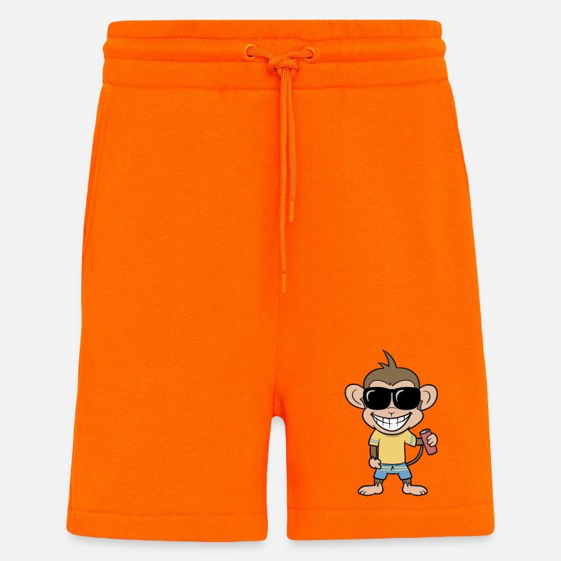 Singe des vacances avec boisson - Short bio décontracté fabriqué en UE - SUNSET ORANGE