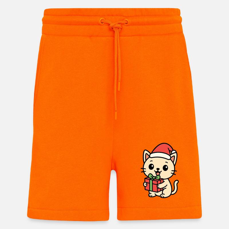 Kätzchen mit Santa Hut und Geschenk - Shorts - made by SPREAD - SUNSET ORANGE