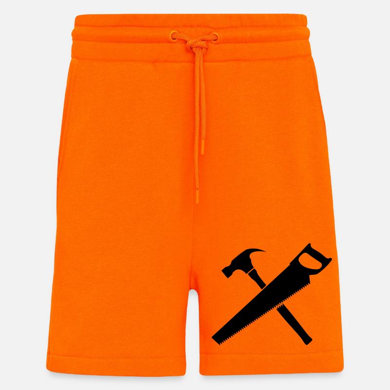 Outils charpentier marteau et scie - Short bio décontracté fabriqué en UE - SUNSET ORANGE
