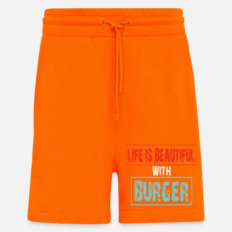 Lebensfreude mit Burger Spruch - Shorts - made by SPREAD - SUNSET ORANGE
