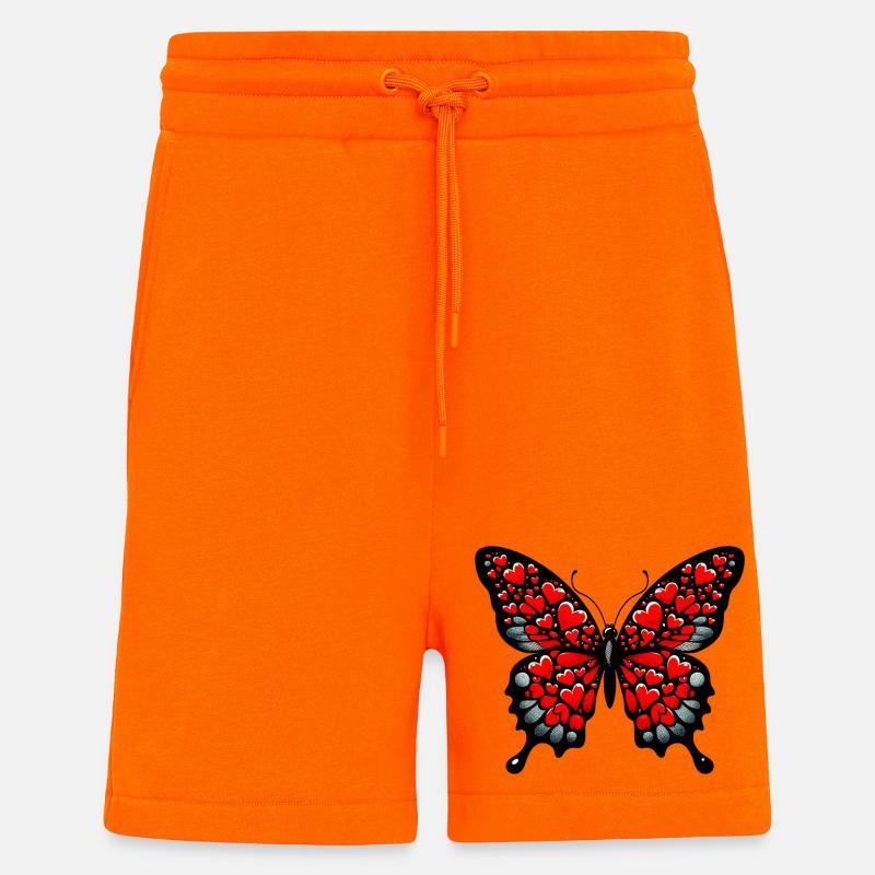 Papillon avec des cœurs - Short bio décontracté fabriqué en UE - SUNSET ORANGE