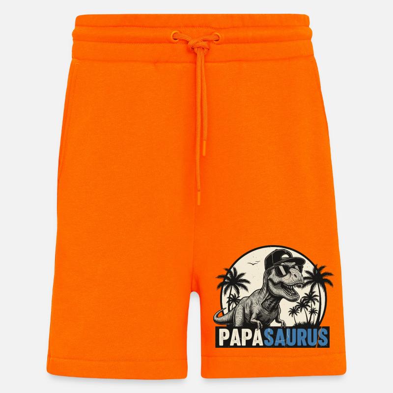 Papasaurus – Cool T-Rex Father Design - Short bio décontracté fabriqué en UE - SUNSET ORANGE