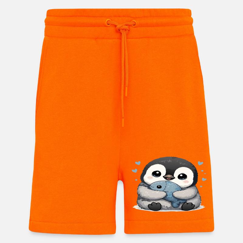 Cuddly Penguin with Fish - Shorts - made by SPREAD - SUNSET ORANGE