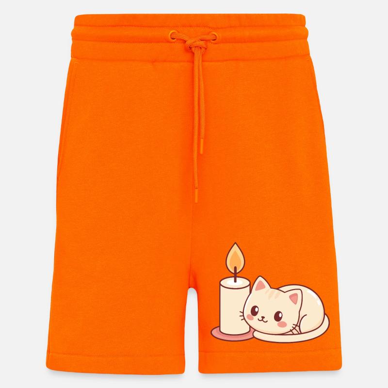 Chat mignon et bougie lumineuse - Short bio décontracté fabriqué en UE - SUNSET ORANGE