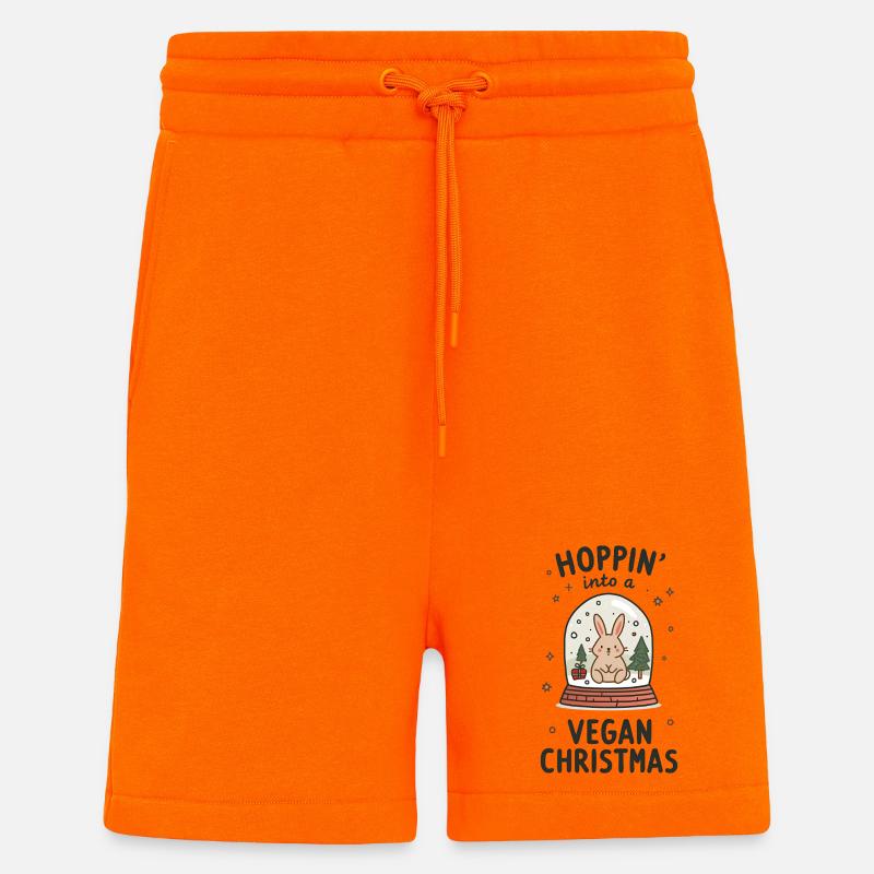 Boule à neige Bunny – Noël végétalien - Short bio décontracté fabriqué en UE - SUNSET ORANGE