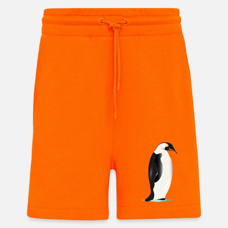 Élégant pingouin graphique sur glace - Short bio décontracté fabriqué en UE - SUNSET ORANGE