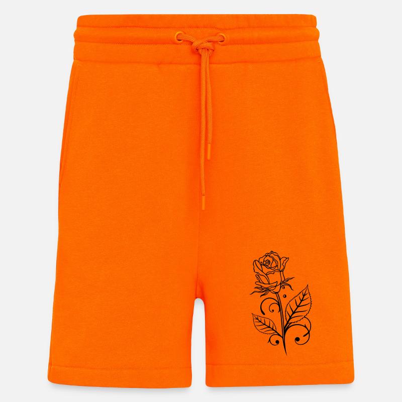 Rose avec feuilles - Short bio décontracté fabriqué en UE - SUNSET ORANGE