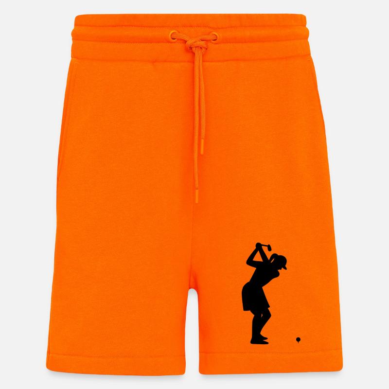 Golferin mit Golfball beim Abschlag - Shorts - made by SPREAD - SUNSET ORANGE