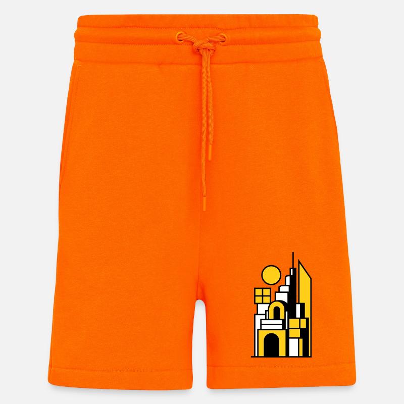 Abstract Cityscape in Yellow Black - Shorts - made by SPREAD - SUNSET ORANGE