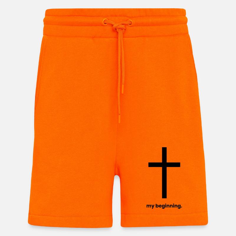 Mon Commencement, c’est Jésus - Vêtements chrétiens - Short bio décontracté fabriqué en UE - SUNSET ORANGE