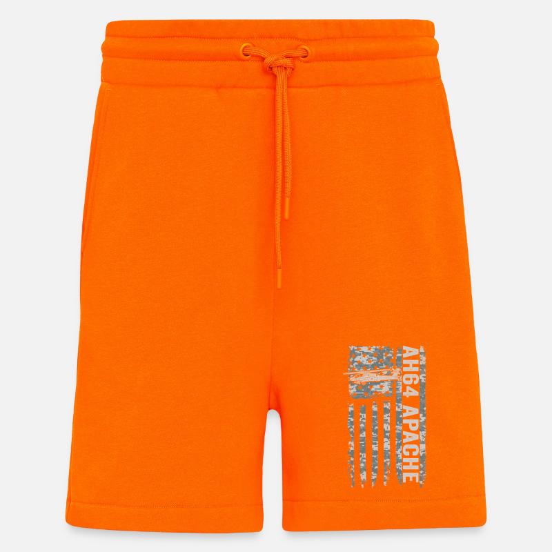 Hélicoptère AH-64 Apache avec drapeau américain - Short bio décontracté fabriqué en UE - SUNSET ORANGE