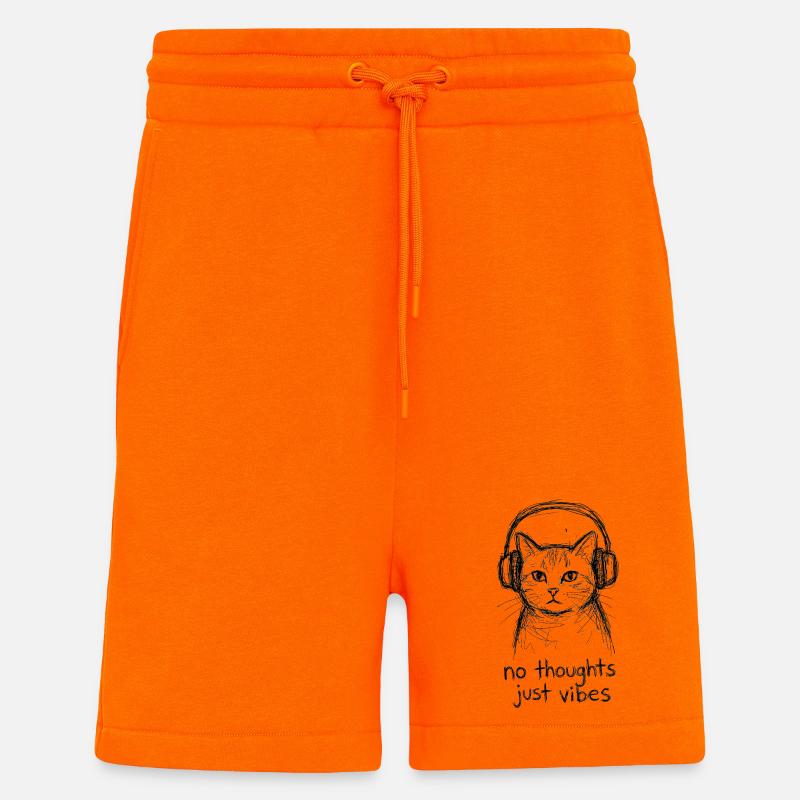 Chat avec un casque : Sans pensées - Short bio décontracté fabriqué en UE - SUNSET ORANGE