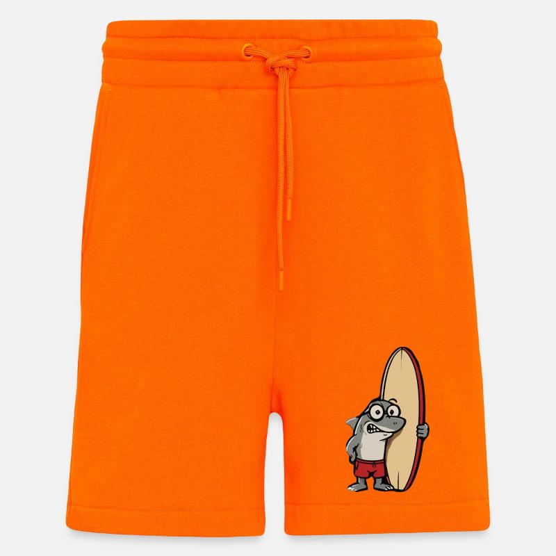 Surfer shark cartoon with surfboard - Shorts - made by SPREAD - SUNSET ORANGE