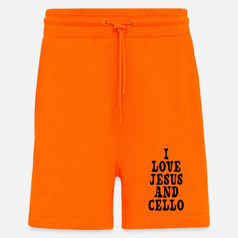 J'aime Jésus et le violoncelle - Short bio décontracté fabriqué en UE - SUNSET ORANGE