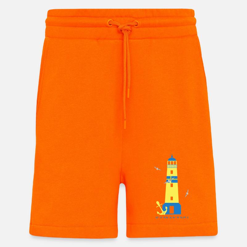 Phare avec mouettes et ancre - Short bio décontracté fabriqué en UE - SUNSET ORANGE