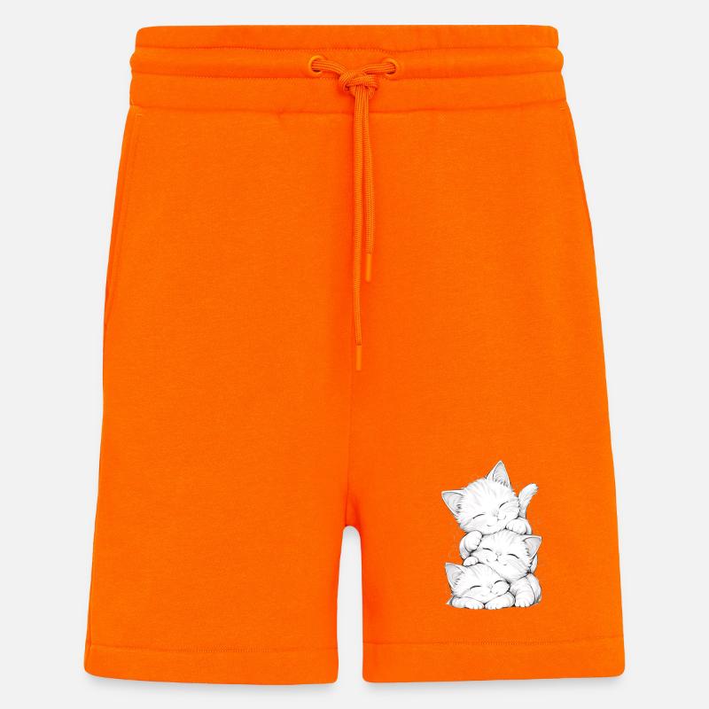 Trio chatons endormis - Short bio décontracté fabriqué en UE - SUNSET ORANGE