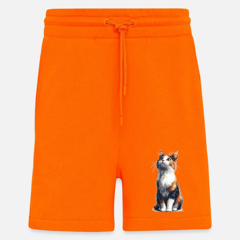 Chat comique assis coloré - Short bio décontracté fabriqué en UE - SUNSET ORANGE