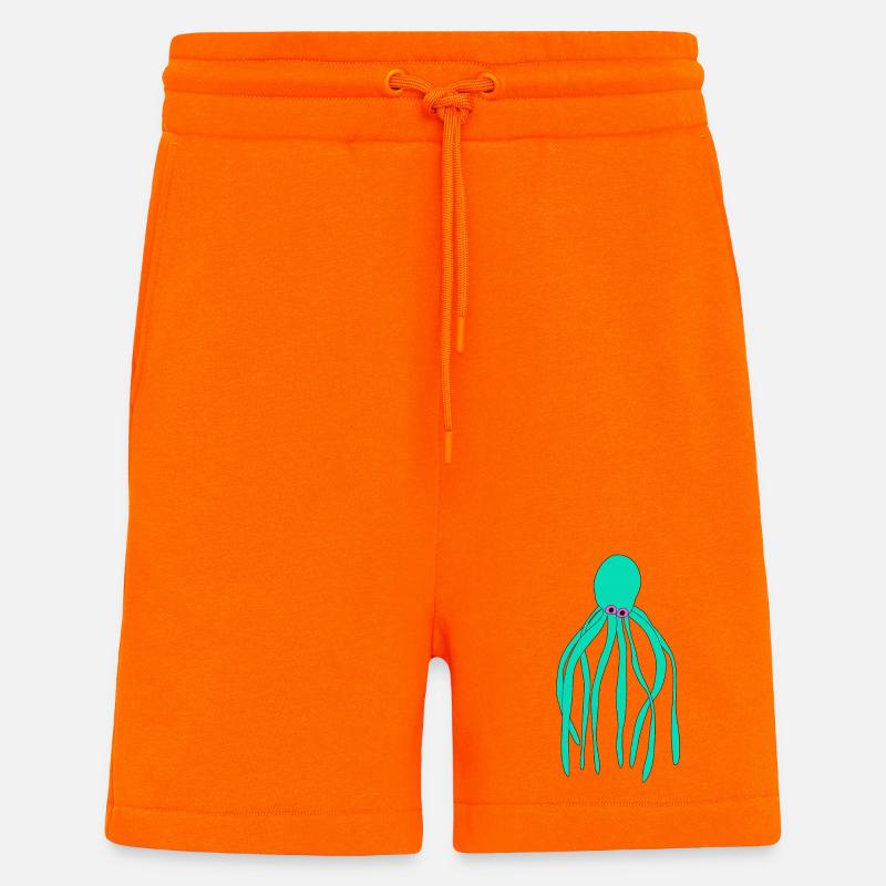 Estampe pop art en turquoise pieuvre - Short bio décontracté fabriqué en UE - SUNSET ORANGE